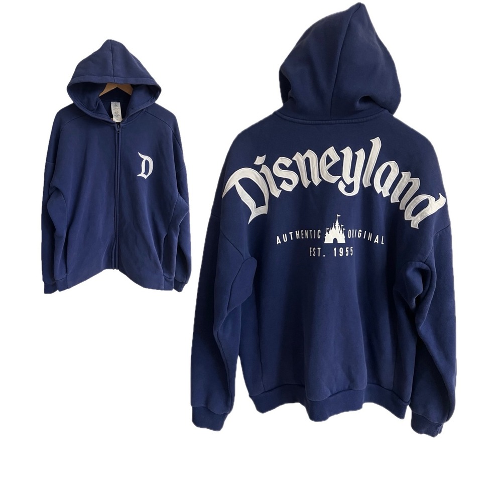 Disney x Disneyland Embroidered Spell-Out Full-Zip Hoodie Navy Blue Adult M Cozy